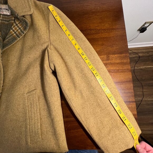 Rare Zero King Boiled Wool Mens Heavy Overcoat USA Camel Tan Wood Button Size 44 - Picture 7 of 16